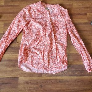 Orange and white floral button down